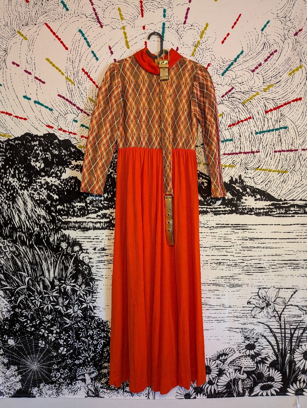 Vintage 70s Psychedelic Groovy Maxi Dress
